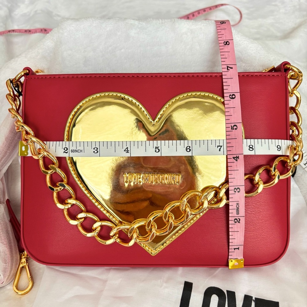 LOVE MOSCHINO Red with Gold Heart Zippered Vegan Leather Handbag/Crossbody--NWT - Picture 15 of 16